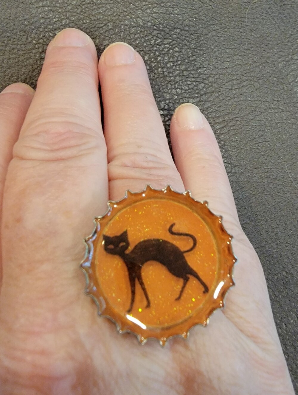 Handcrafted Orange Cat Bottle Cap Charm for Pets & Accessories